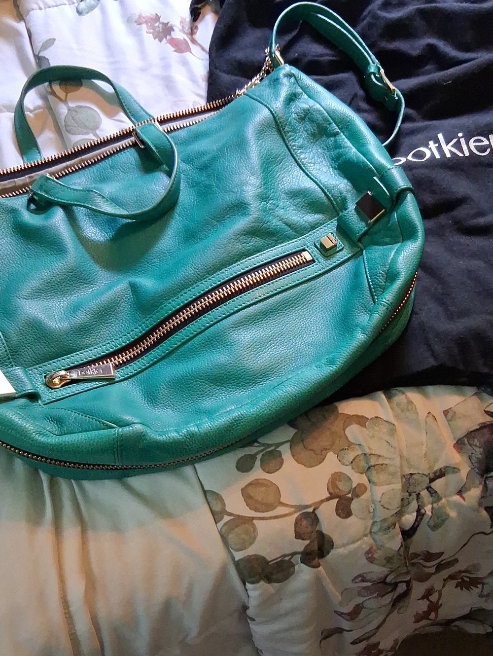 Botkier Teal Leather Shoulder Bag with Gold Hardware